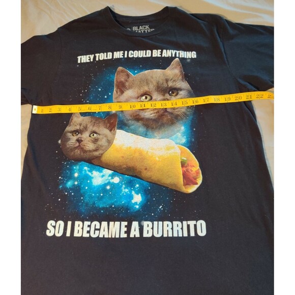 Men's or Womens "I Became a Burrito" Cat Black T-shirt - XLarge. PreOwned. - Picture 4 of 8